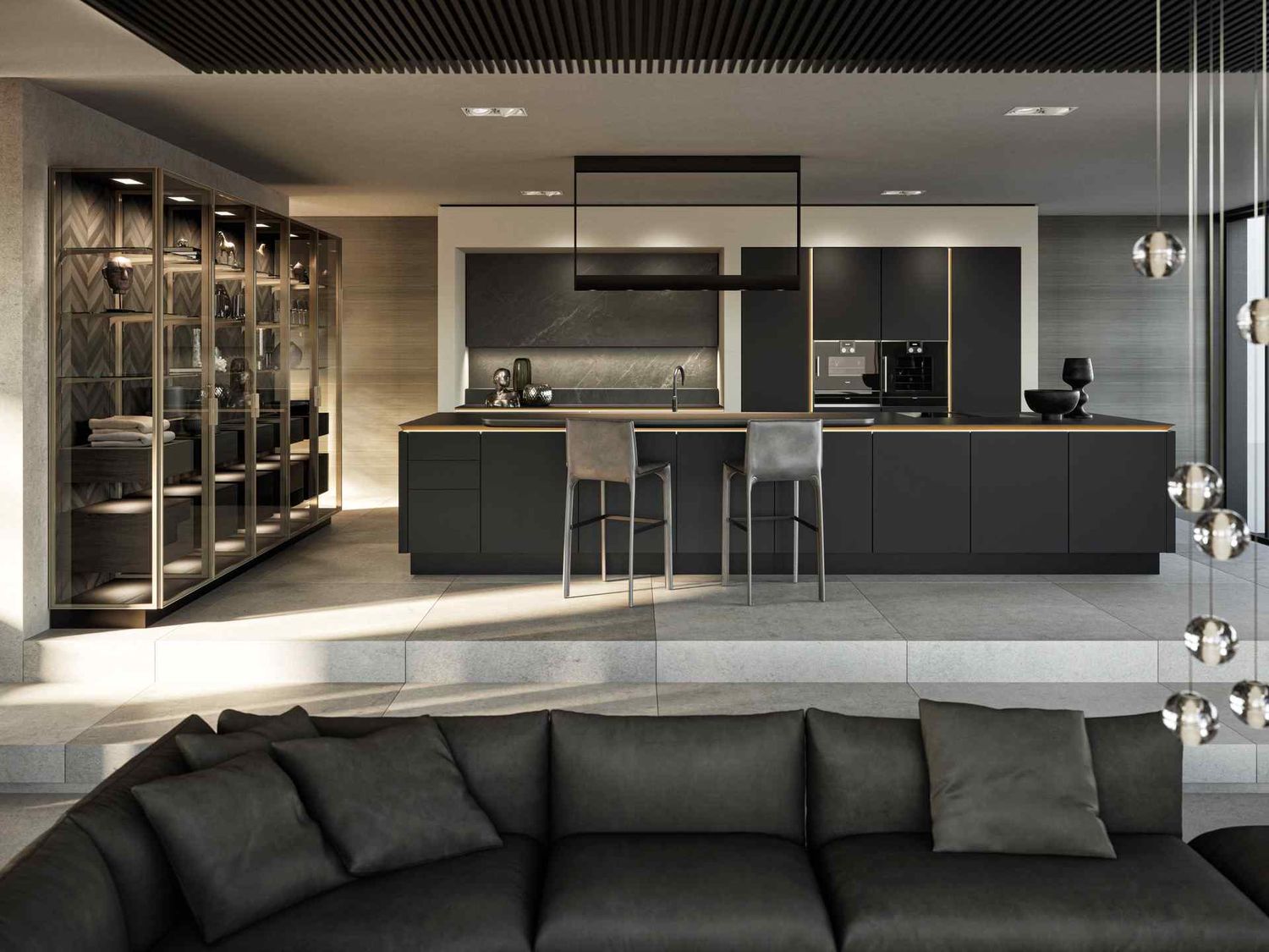 SieMatic 아일랜드와 라인 조명